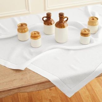 Solino Home Linen Table Throw - Classic Hemstitch, 52 x 52 Inch, 52 x 52 Inch in White at Nordstrom, Size Medium
