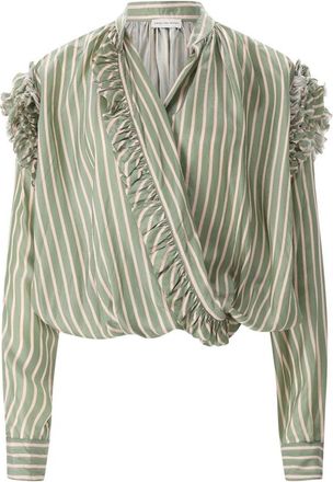 Dries Van Noten Gestreepte wikkelblouse - Dames - Blouses - Groen - M - Overhemden