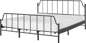 Beliani Cama Con Somier Minimalista Moderno Listones De Madera De &Aacute;lamo Metal Negro 180 X 200 Cm Mauressac