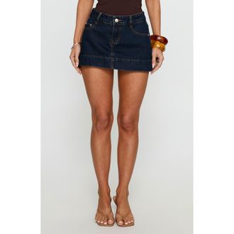 Princess Polly Warna Low Rise Denim Miniskirt in Dark Wash at Nordstrom, Size 12