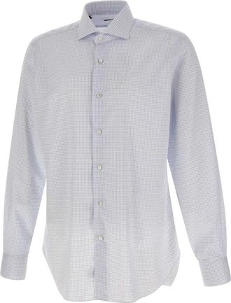 Barba Journey Micro-check Shirt - Heren - Zakelijke Overhemden - Wit - 5XL - Katoen - Overhemden