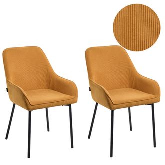 Beliani Beliani - Conjunto De 2 Sillas De Comedor Tapizadas En Pana Amarillo Con Patas Negras Estilo Retro Glamour Loverna