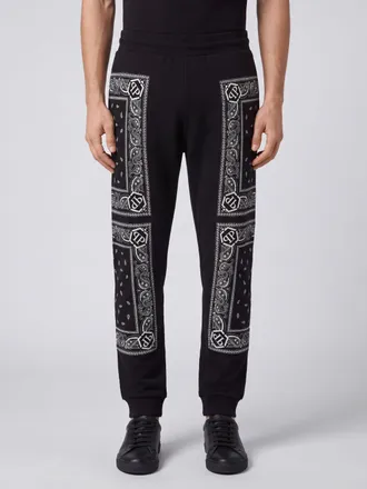 Philipp Plein Pantaloni jogging in jersey di cotone con stampa bandana e vita con coulisse