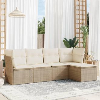vidaXL Juego De Sof&aacute;s Jard&iacute;n Con Cojines 5 Pzas Rat&aacute;n Sint&eacute;tico Beige Vidaxl