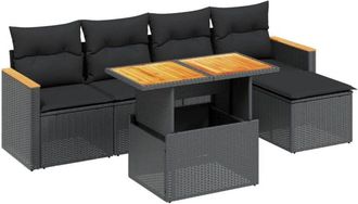 vidaXL Vidaxl - Set De Sof&aacute;s De Jard&iacute;n 6 Piezas Y Cojines Rat&aacute;n Sint&eacute;tico Negro