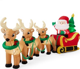 Best Choice Products 8.5ft x 3ft Lighted Inflatable Christmas Santa Claus & Reindeer Indoor Outdoor w/ Electric Fan