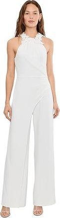 Adrianna Papell Rosette Halter Jumpsuit Womens Dress Ivory : 10, Elastane/Polyester
