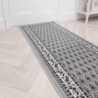 Runrug Hallway Carpet Runner Rug - Soft & Comfy, 9mm - Peacock in Grey | Size: 60 cm x 420 cm