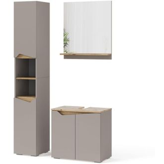 Vicco Conjunto de muebles de baño Marelle, Gris, 3 partes, con unidad alta