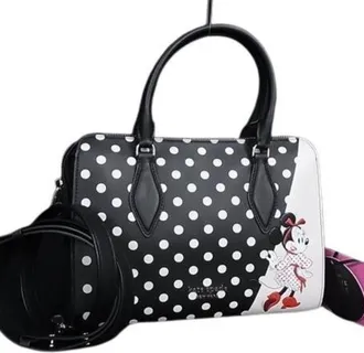 Kate Spade New York Black White Leather Handbag Shoulder Bag Tote Bag (Pre-Owned)