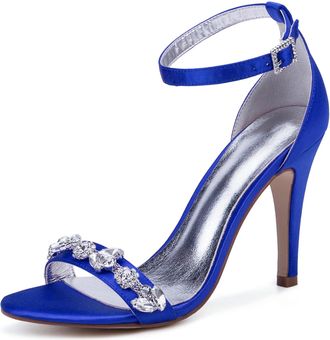 Generic Wedding Bridal Shoes Womens Heels Bridal Peep Toe Ankle Wedding Stiletto Heel Sandals Party Dress Shoes 10.5Cm,Blue,7 UK