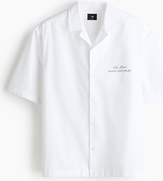 H&M Bedrucktes Freizeithemd in Relaxed Fit - Weiss/Palm Desert