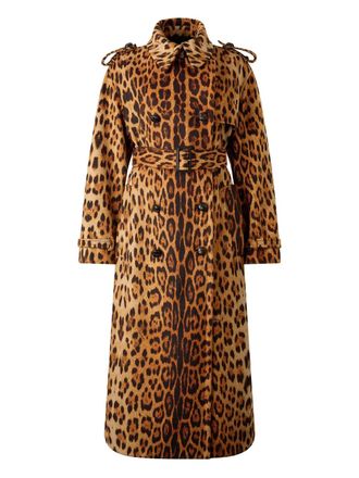 Roberto Cavalli jaguar-print belted trench coat - women - Fabric - 40 - Brown