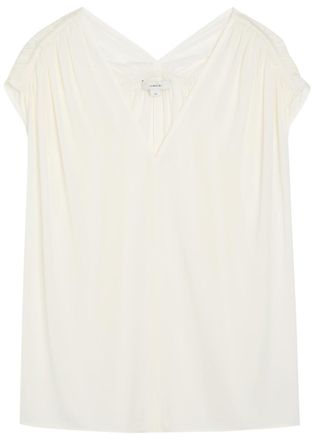 Vince Gathered Stretch-silk Blouse - Off White - S (UK8-10 / S)