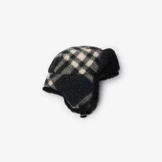 Burberry Check Wool Trapper Hat, Size: S