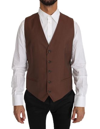 Dolce & Gabbana Mens Brown Wool Vest Tsh2649 - Size EU 50 (Mens)