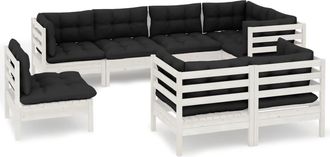 vidaXL Muebles De Jard&iacute;n 8 Pzas Y Cojines Blanco Madera Maciza De Pino Vidaxl