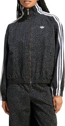 adidas Originals Firebird Animal Print Denim Track Jacket in Black/Grey Six at Nordstrom, Size Xx-Small