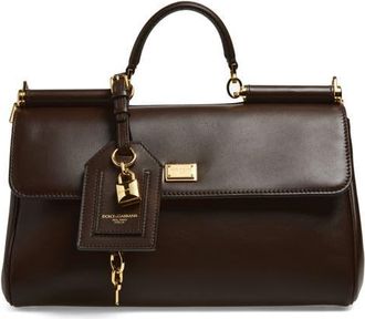 Dolce & Gabbana My Sicily East/West Plong&eacute; Leather Top Handle Bag in 80076 Moro 3 at Nordstrom