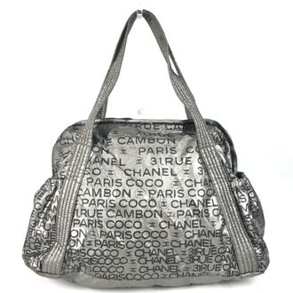 Chanel Unlimited Black Silver Nylon Canvas Handbag Shoulder Bag Tote Bag (Pre-Owned)