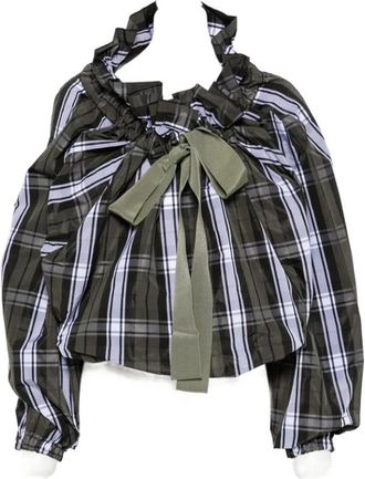 Patou Iconische Blouse met Strikdetails en Ruches - Dames - Blouses - Groen - XS - Katoen - Overhemden