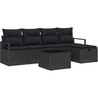 vidaXL Conjunto De Sof&aacute; De Jard&iacute;n Con Coj&iacute;n 6 Pcs Negro Polirat&aacute;n