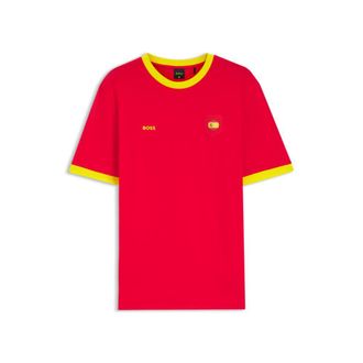 BOSS Stretch-cotton T-shirt with country flag and logo