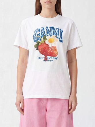 Ganni T-shirt in cotone con stampa grafica e logo a contrasto