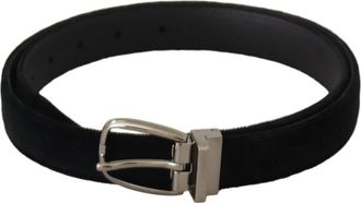 Dolce & Gabbana Elegante zwarte fluwelen riem met gegraveerde gesp - Heren - Riemen - Zwart - ONE Size - Accessoires