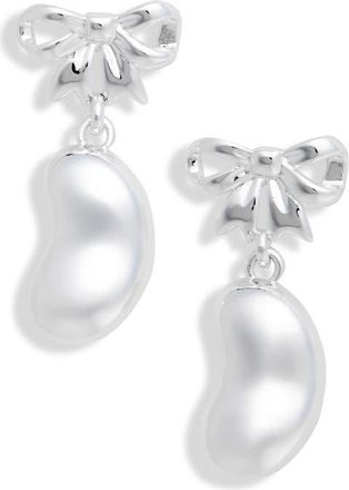 Sandy Liang Bow Fava Drop Earrings in Silver at Nordstrom