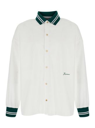 Jacquemus La Chemise Baseball White Shirt With Embroidered Logo On The Front In Cotton Man