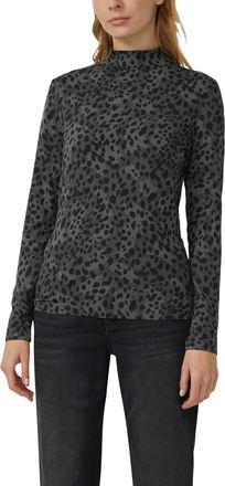 s.Oliver Langarmshirt S.OLIVER, Damen, Gr. 44, grau schwarz, Web, Obermaterial: 95% Viskose, 5% Elasthan, unifarben, figurbetont h&uuml;ftbedeckend, Rundhals, Shirt