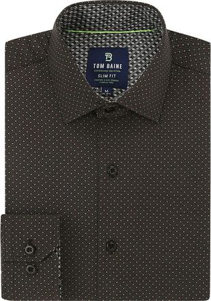 Tom Baine Slim Fit Print Long Sleeve Button-Up Dress Shirt in Black at Nordstrom Rack, Size Small