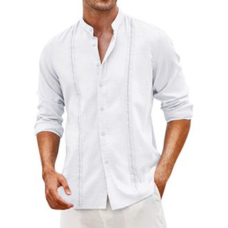 Generic Cotton Shirt White Linen Suit Mens White Beach Shirt Linen Dress Shirts Men Short Sleeve Tall Boys Mens Tops Comfort Cotton T Shirts Long Sleeve Casua