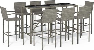 vidaXL Mesa Y Taburetes Altos Jard&iacute;n 9 Piezas Rat&aacute;n Sint&eacute;tico Gris Vidaxl