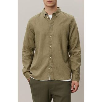 Les Deux Kristian Linen Button-Up Shirt in Surplus Green at Nordstrom Rack, Size Xx-Large