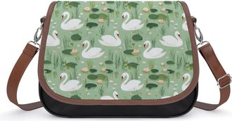 Generic Swans Swimming Flower Small Womens Crossbody Bags Shoulder Handbag with Adjustable Strap for Travel