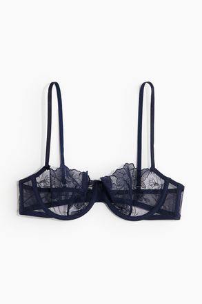 H&M Bestickter Balconette-BH - Marineblau