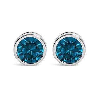 House of Brilliance 14K White Gold 2.0 Cttw Bezel Set Lab Grown Blue Diamond Solitaire Stud Earrings at Nordstrom