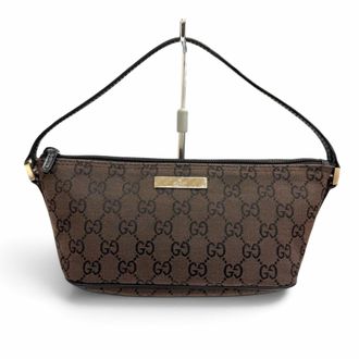 Gucci Dark Brown Gg Canvas Leather Pouch (Pre-Owned)