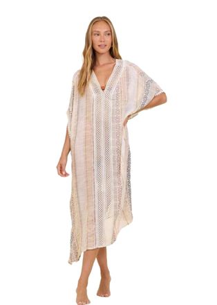 Vintage Havana Strip Kaftan Coverup In Neutral