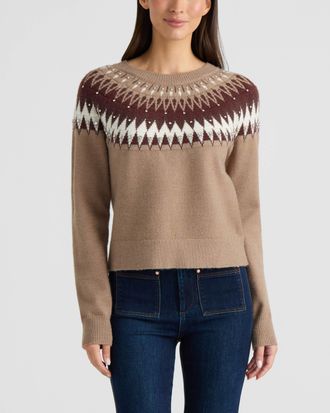 Ellen Tracy Womens Fair Isle Sweater with Rhinestone Embellishments