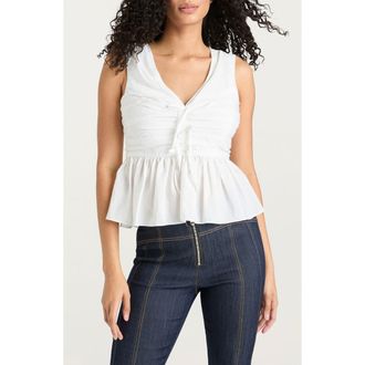 Cinq &agrave; Sept Sina Ruched Sleeveless Peplum Top in White at Nordstrom Rack, Size Large