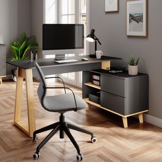 Vicco Escritorio Nautica, Antracita, 138 X 60 Cm Con Cajones, Xl