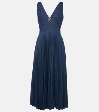 Valentino VGold plissé chambray maxi dress