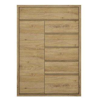 Netfurniture Tiamaria Oak Glazed Wood Storage Cupboard - 1 Door 6 Drawer in Light Sand | Size: 100 cm x 100 cm