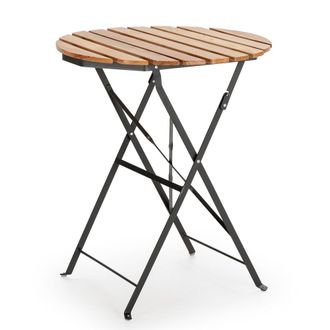 HOMN Mesa de jard&iacute;n plegable de madera y metal negro