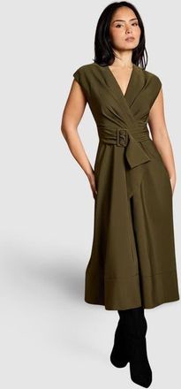 Coast Petite Belted Crepe Dress in Olive at Nordstrom, Size 10P