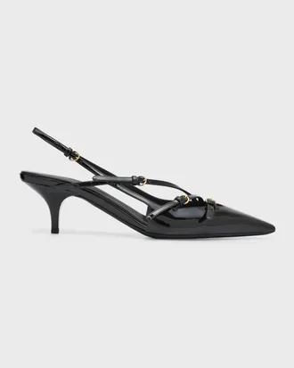 Miu Miu Patent Buckle-Trio Slingback Pumps