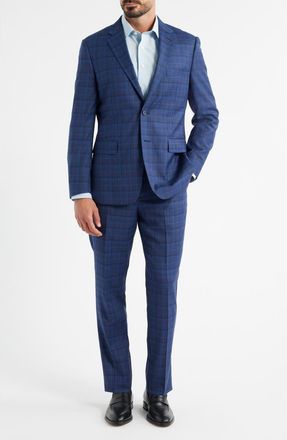 Daniel Hechter Blue Plaid Wool Blend Suit in Navy at Nordstrom, Size 44 Regular